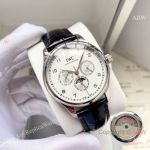 High Quality Replica IWC Different Colors Genuine Leather Strap Dark White Dial Silver Stainless Steel Case Watch 42mm